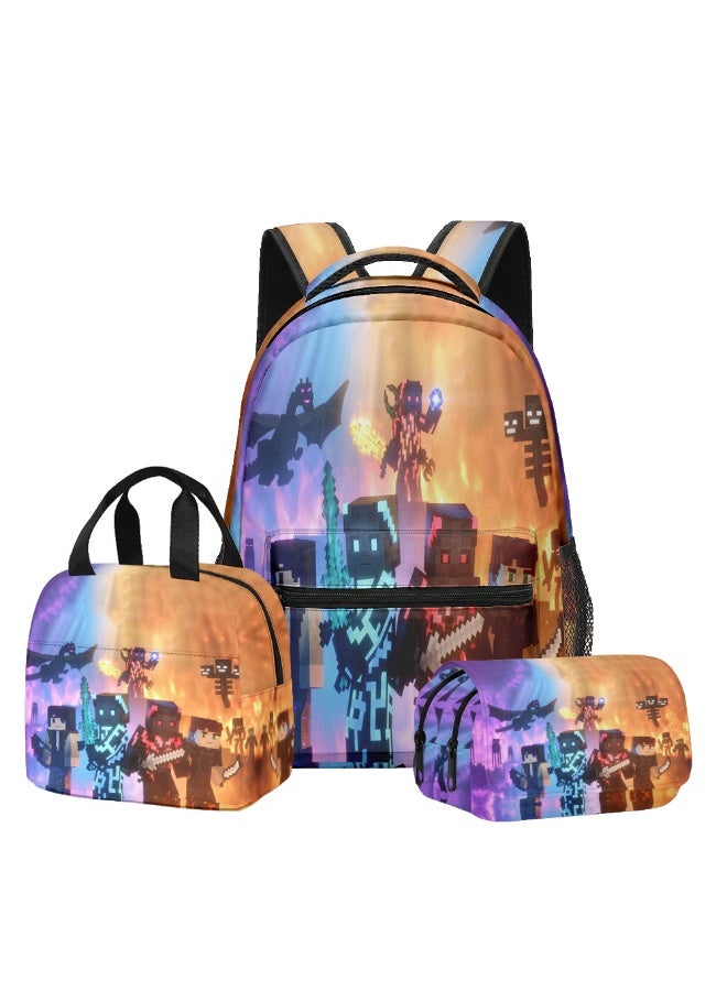 2026 Minecraft Backpack Pencil Case Lunch Bag Three-piece Leisure Sports Travel Backpack Student School Backpack - Image 1